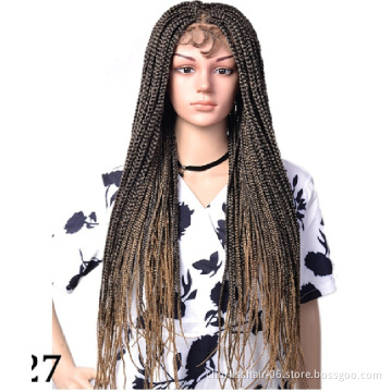 Best Heat Resistant Lace Frontal Ombre Afro Synthetic Hair Ponytails Twist Braided Wigs For Black Women Synthetic Braiding Hair